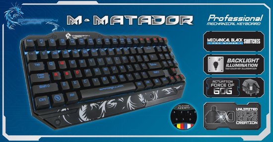 Dragonwar Backlight M-Matador Mechanische Pro Gaming Toetsenbord Qwerty met programmeerbare Macro toetsen. - Zwart