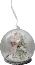 Clayre & Eef Kerstbal Hert 10 cm Roze Glas Kunststof Rond Kerstdecoratie