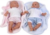 babypoppen Alba & Mark 30 cm met deken roze/blauw