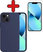 iPhone 13 Mini Hoesje Siliconen Case Back Cover Hoes Donker Blauw Met Screenprotector Dichte Notch - iPhone 13 Mini Hoesje Cover Hoes Siliconen Met Screenprotector Dichte Notch