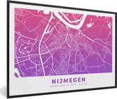 Fotolijst incl. Poster - Stadskaart - Nijmegen - Paars - Roze - 90x60 cm - Posterlijst - Plattegrond