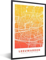 Fotolijst incl. Poster - Stadskaart - Leeuwarden - Geel - Oranje - 40x60 cm - Posterlijst - Plattegrond