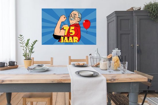 Poster Man - 75 Jaar verjaardag - Blauw - 120x80 cm