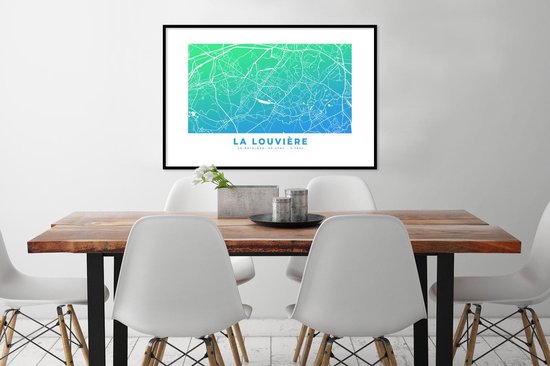 Cadre photo avec poster - Plan de ville - België - La Louvière - Blauw - 90x60 cm - Cadre poster - Carte