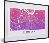 Fotolijst incl. Poster - Stadskaart - Nijmegen - Paars - Roze - 40x30 cm - Posterlijst - Plattegrond