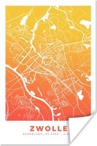 Poster Stadskaart - Zwolle - Nederland - Oranje - 80x120 cm - Plattegrond