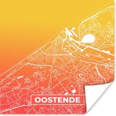 Poster Stadskaart - Oostende - België - Oranje - 50x50 cm - Plattegrond