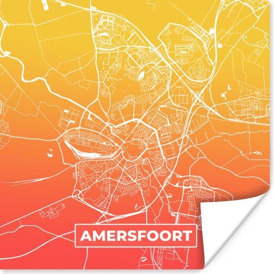 Poster Stadskaart - Amersfoort - Nederland - Oranje - 50x50 cm - Plattegrond