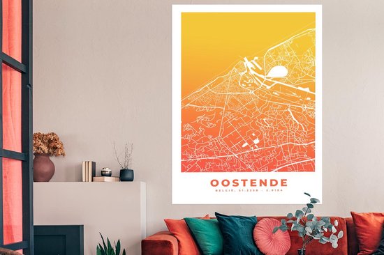 Affiche Plan de la ville - Ostende - Oranje - Jaune - 120x180 cm XXL - Carte
