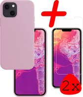 iPhone 13 Hoesje Siliconen Met 2x Screenprotector - iPhone 13 Case Met 2x Screenprotector Lila - iPhone 13 Hoes - Lila