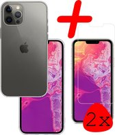 iPhone 13 Pro Max Hoesje Siliconen Met 2x Screenprotector - iPhone 13 Pro Max Case Met 2x Screenprotector Transparant - iPhone 13 Pro Max Hoes - Transparant