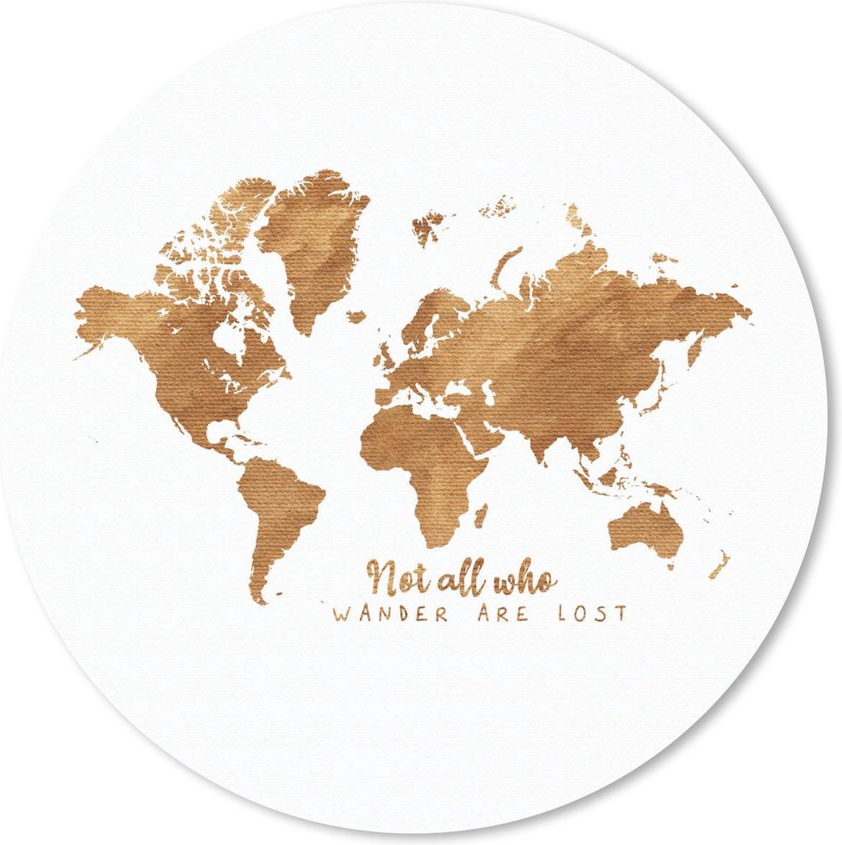 Muismat rond 50x50 cm - Mousepad Wereldkaart - Brons - Quote - Ronde muismatten