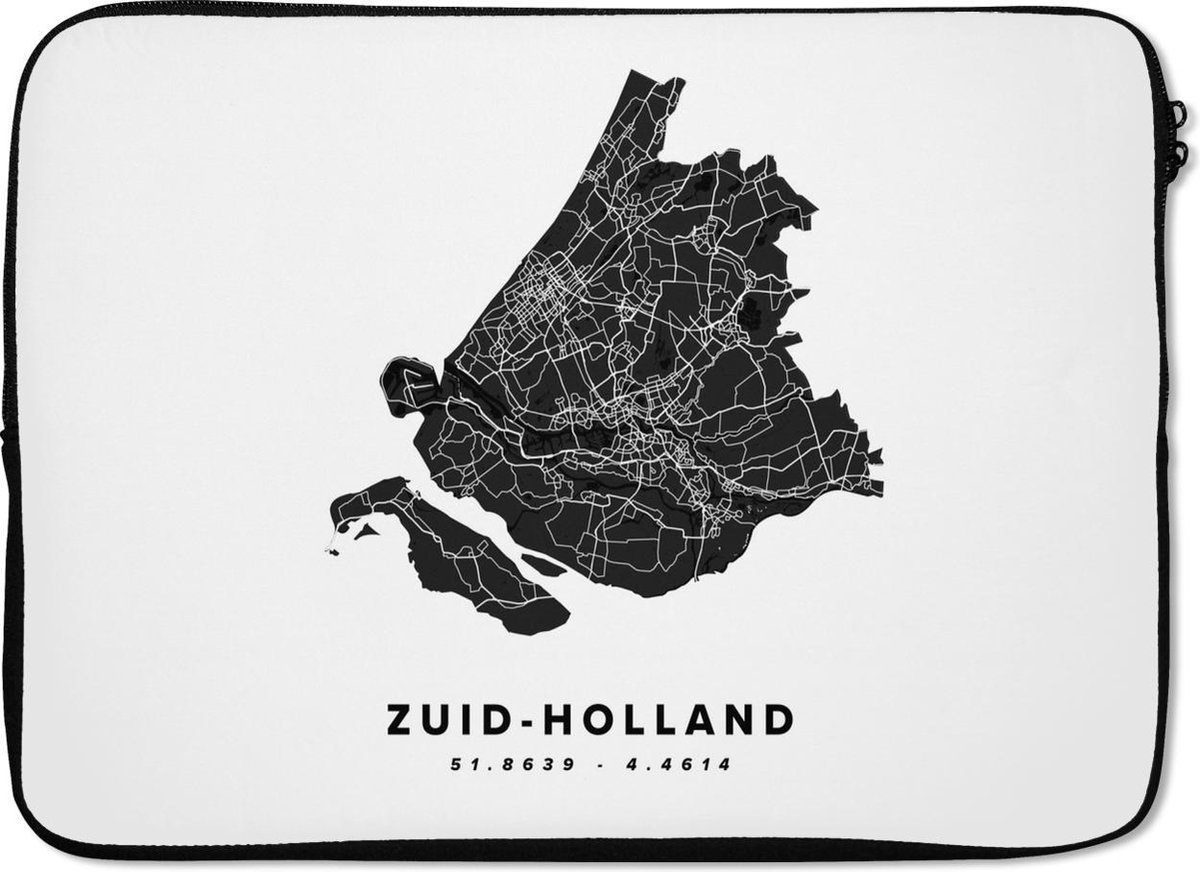 Laptophoes 13 inch - Zuid-Holland - Wegenkaart - Zwart - Wit - Laptop sleeve - Binnenmaat 32x22,5 cm - Zwarte achterkant