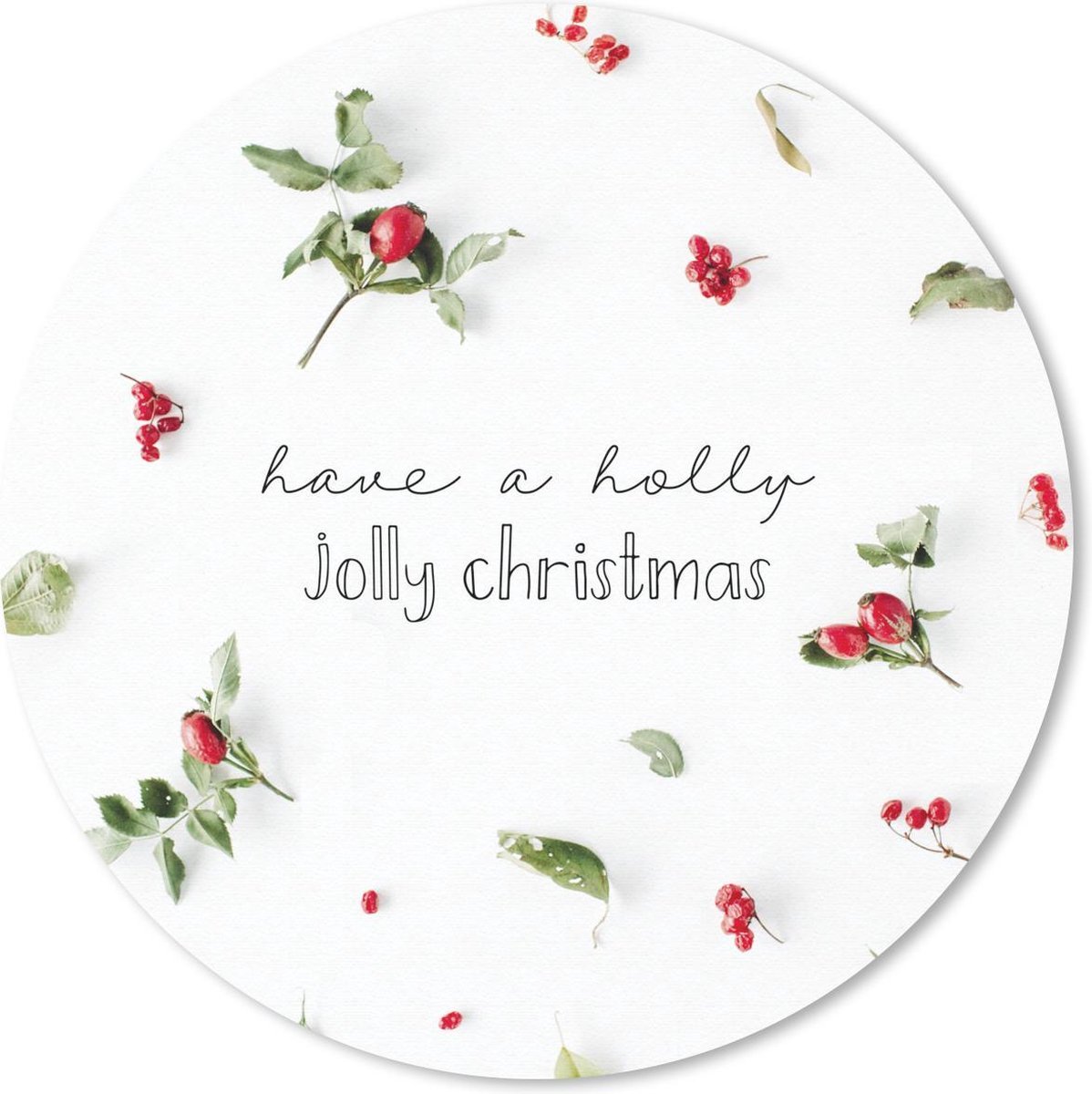 Muismat rond 20x20 cm - Mousepad Kerst - Bessen - Planten - Ronde muismatten - Kerst - Cadeau - Kerstcadeau voor mannen en voor vrouwen