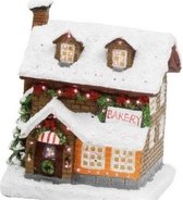 Kerstdorp kersthuisjes bakkerij met verlichting 9 x 11 x 12,5 cm - Kerstversiering/kerstdecoratie