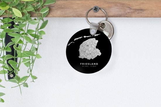 Sleutelhanger - Nederland - Friesland - Wegenkaart - Plastic - Rond - Uitdeelcadeautjes