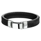 The Jewelry Collection For Men Armband Leer 14 mm 19 cm - Staal