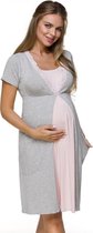 Lupoline zwangerschaps- en voedingsnachthemd met korte mouwen- grijs/roze 38