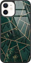 iPhone 12 hoesje glass - Abstract groen | Apple iPhone 12  case | Hardcase backcover zwart