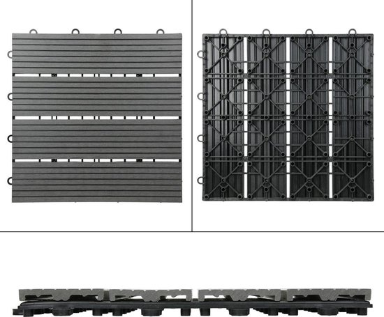 Fiqops 12 stuks WPC terrastegels, 30 x 60 cm, balkontegels, tuintegels met kliksysteem, terrasplanken, balkontegels, kliktegels, terrasplanken, waterdicht, voor terras, voor 2 m² bruin
