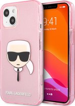 Transparant Roze hoesje van Karl Lagerfeld - Hardcase Backcover - iPhone 13 - Glitter - Karl's head