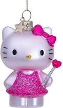 Glazen kerst decoratie Hello Kitty met magische staf H9cm