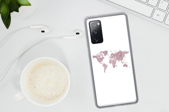 Coque Samsung Galaxy S20 FE - Wereldkaart - Rose - Wit - Coque de téléphone en Siliconen