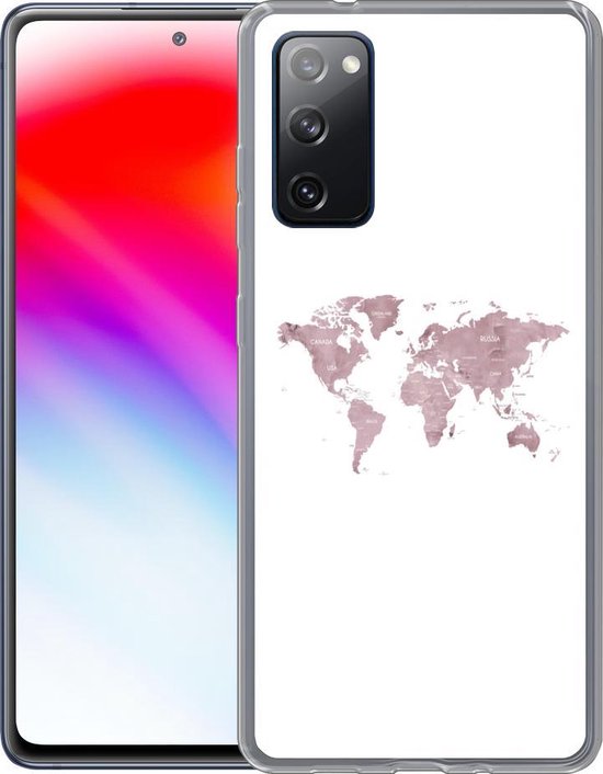 Coque Samsung Galaxy S20 FE - Wereldkaart - Rose - Wit - Coque de téléphone en Siliconen