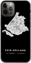 Geschikt voor iPhone 12 Pro hoesje - Zuid-Holland - Kaart - Zwart - Siliconen Telefoonhoesje