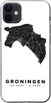 Geschikt voor iPhone 12 mini hoesje - Groningen - Kaart - Zwart - Wit - Siliconen Telefoonhoesje