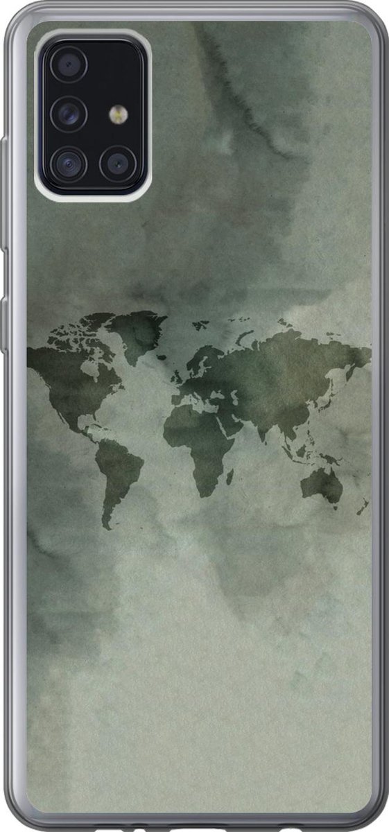 Geschikt voor Samsung Galaxy A52 5G hoesje - Wereldkaart - Groen - Grijs - Siliconen Telefoonhoesje
