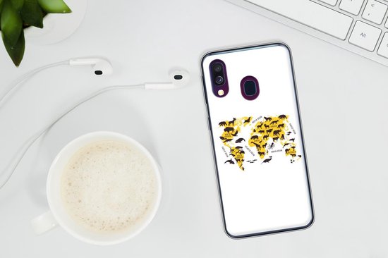 Coque Samsung Galaxy A40 - Wereldkaart - Animaux - Jaune - Siliconen