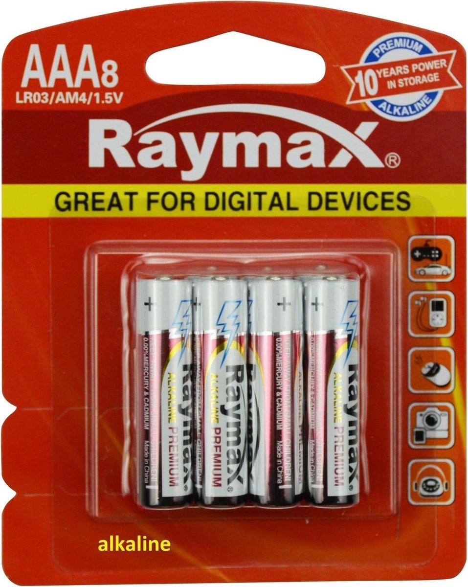 Raymax AAA Batterijen - LR03 - Alkaline - 8 Stuks