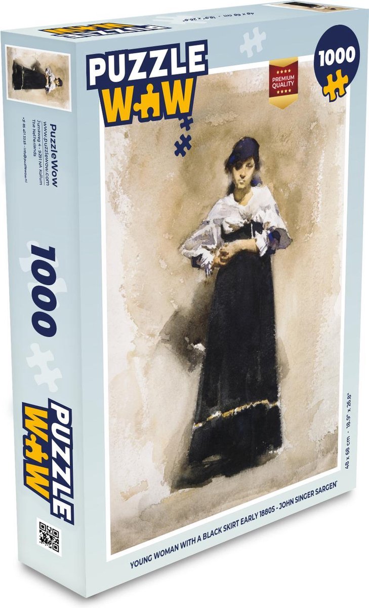 Puzzel Young woman with a black skirt early 1880s - John Singer Sargent - Legpuzzel - Puzzel 1000 stukjes volwassenen