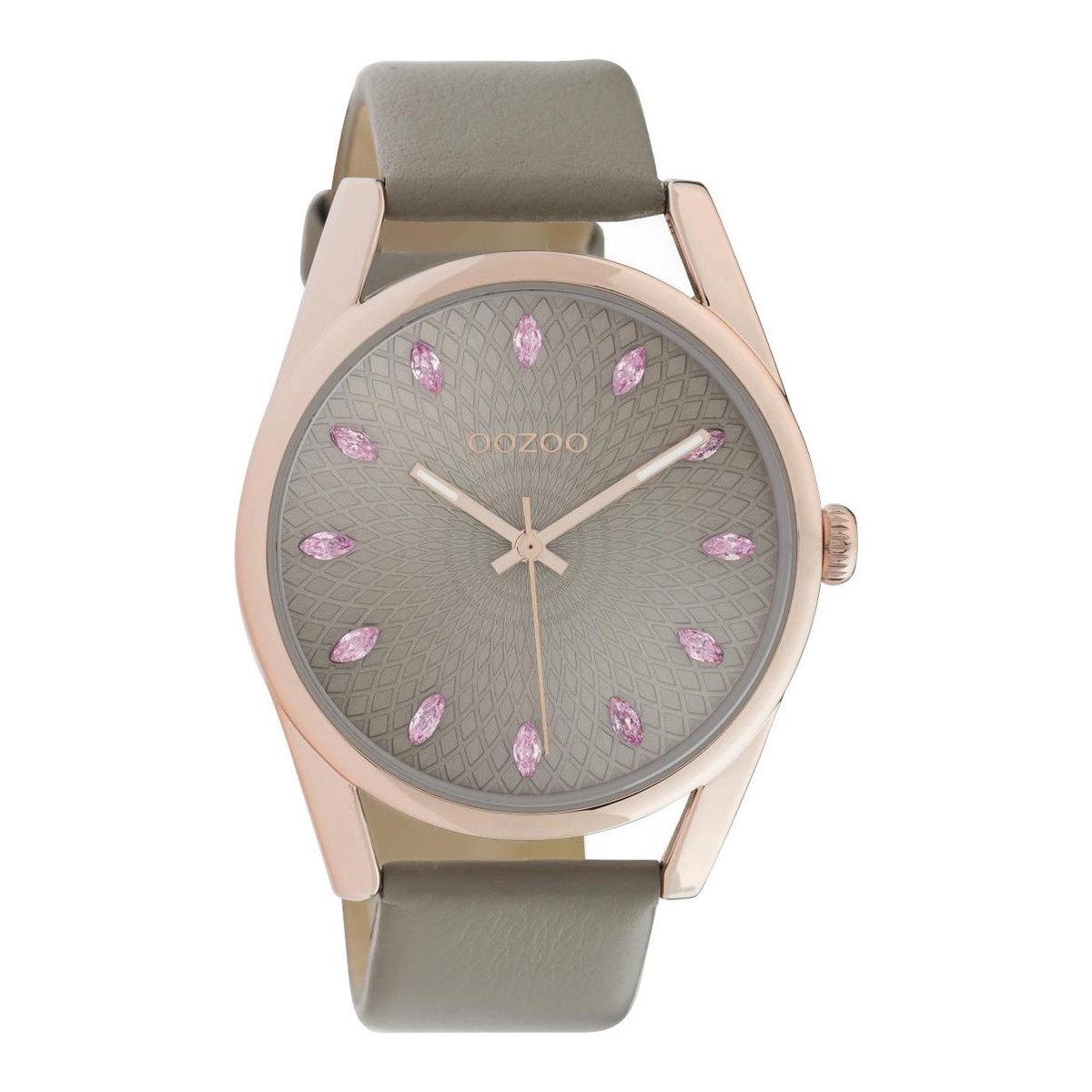 OOZOO Timepieces - rosé goudkleurige horloge met taupe leren band - C10817 - Ø45