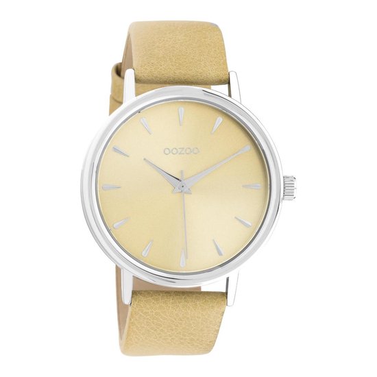 OOZOO Timepieces - Zilveren horloge met mosterd gele leren band - C10827 - Ø42
