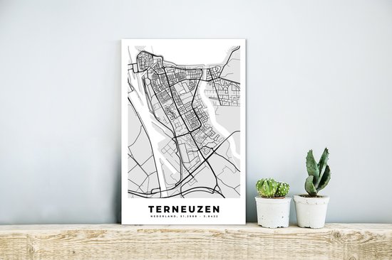 Wanddecoratie Metaal - Aluminium Schilderij Industrieel - Stadskaart - Terneuzen - Grijs - Wit - 20x30 cm - Dibond - Foto op aluminium - Industriële muurdecoratie - Voor de woonkamer/slaapkamer - Plattegrond