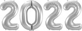 Ballon 2022 Happy New Year Versiering Oud en Nieuw Jaar Versiering Decoratie Cijfer Ballonnen Zilver –Met Rietje