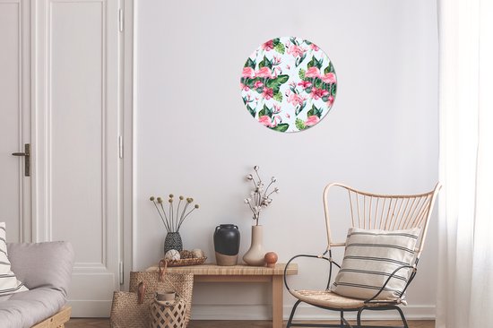 Wall Circle - Wall Circle Indoor - ⌀ 30 cm - Plastique - Flamingo - Fleurs - Feuilles - Motif