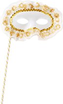 Carnival Toys Verkleedmasker Op Stok Domino Dames Wit/goud