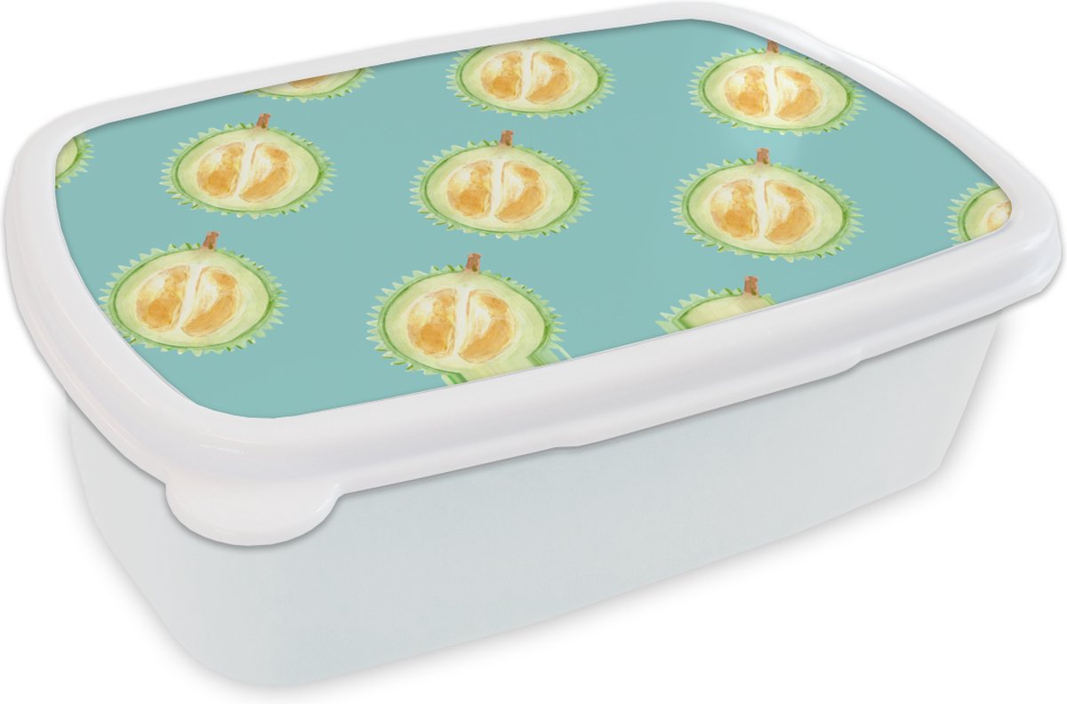 Broodtrommel Wit - Lunchbox - Brooddoos - Fruit - Citrus - Blauw - 18x12x6 cm - Volwassenen