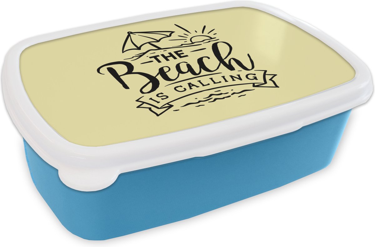 Broodtrommel Blauw - Lunchbox - Brooddoos - Quotes - Strand - Parasol - 18x12x6 cm - Kinderen - Jongen