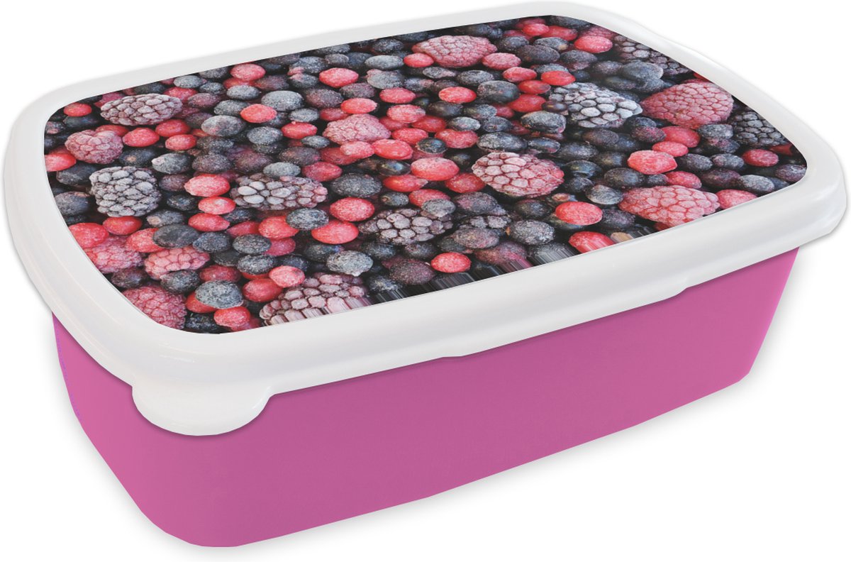Broodtrommel Roze - Lunchbox - Brooddoos - Fruit - Bessen - IJs - 18x12x6 cm - Kinderen - Meisje