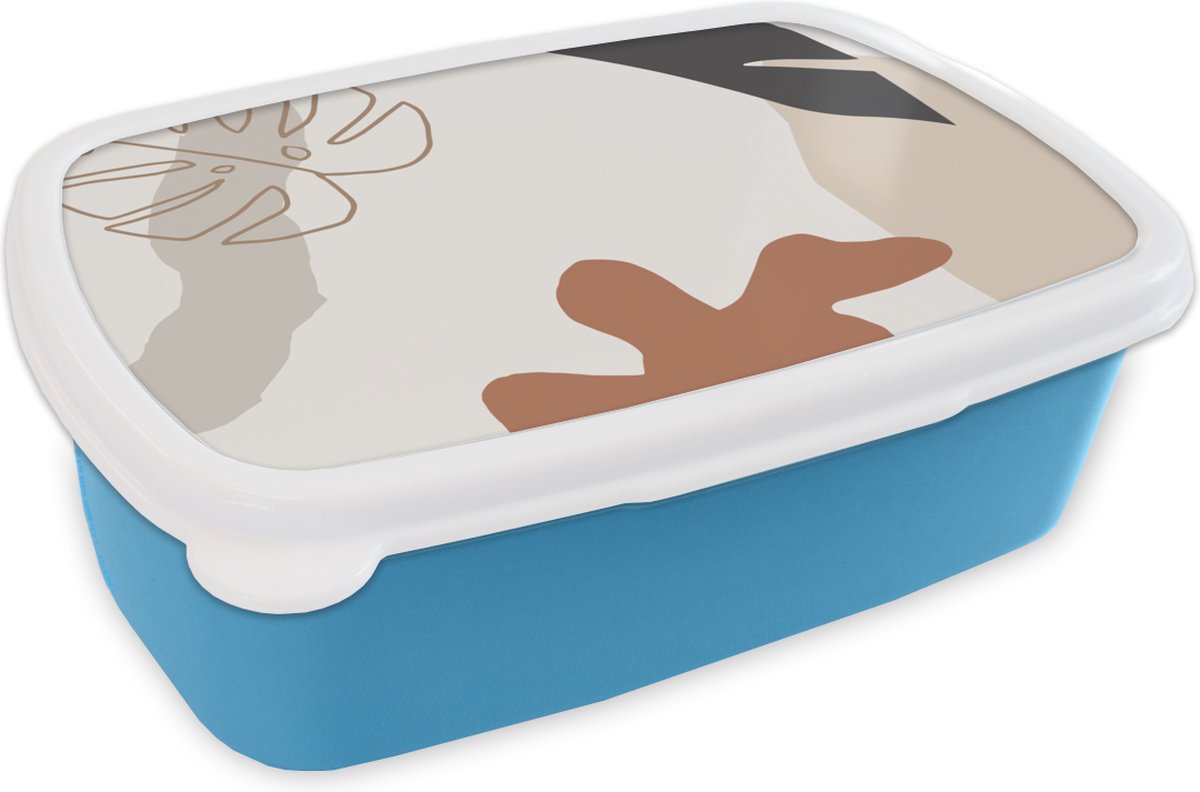 Broodtrommel Blauw - Lunchbox - Brooddoos - Zomer - Bladeren - Wit - 18x12x6 cm - Kinderen - Jongen