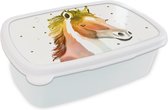 Broodtrommel Wit - Lunchbox - Brooddoos - Paard - Kleuren - Wit - Meisjes - Kinderen - Meiden - 18x12x6 cm - Volwassenen