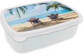 Broodtrommel Wit - Lunchbox - Brooddoos - Strand - Zomer - Palmbomen - 18x12x6 cm - Volwassenen