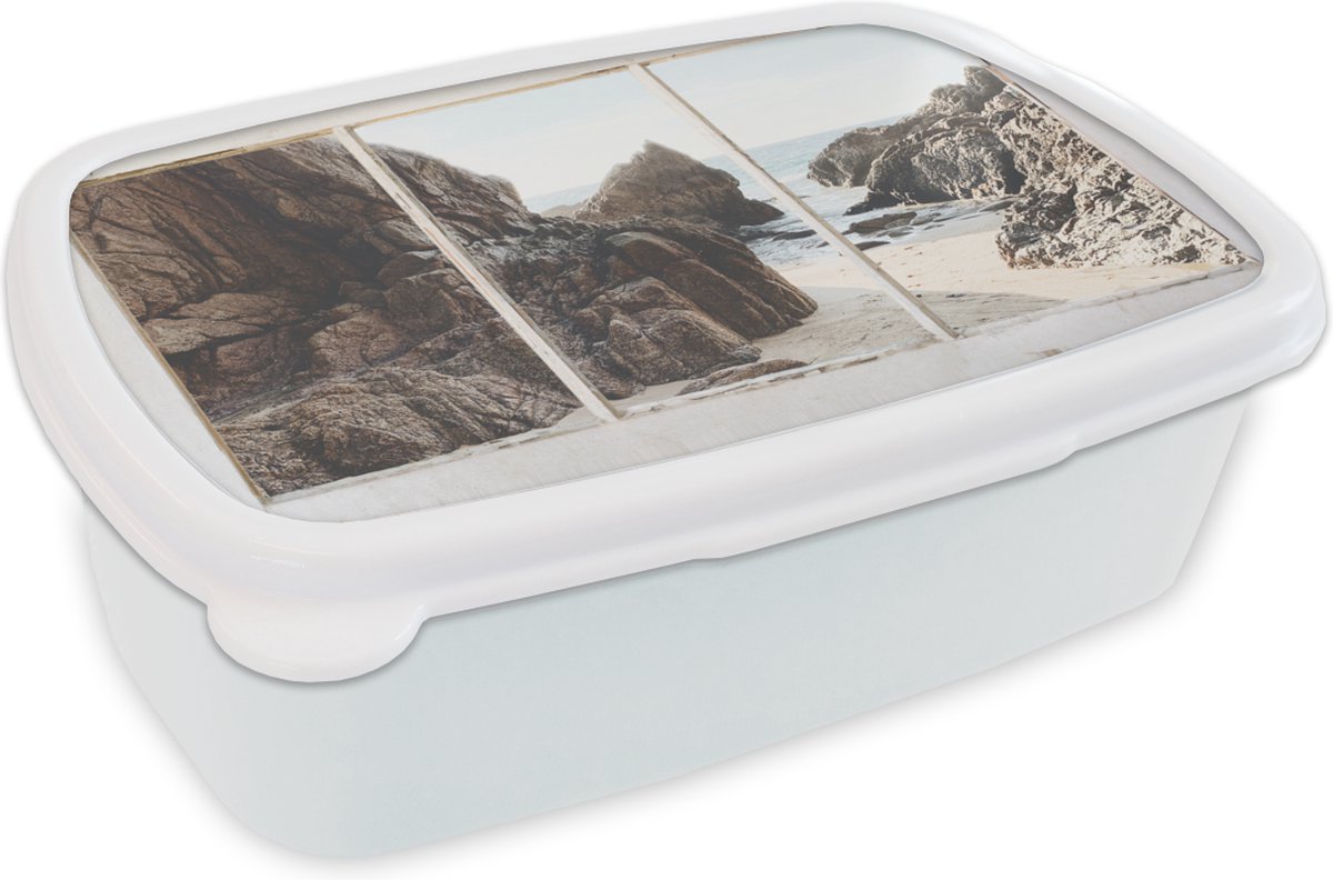 Broodtrommel Wit - Lunchbox - Brooddoos - Doorkijk - Strand - Zee - 18x12x6 cm - Volwassenen