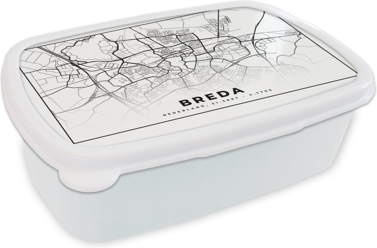 Broodtrommel Wit - Lunchbox - Brooddoos - Plattegrond - Breda - Nederland - 18x12x6 cm - Volwassenen