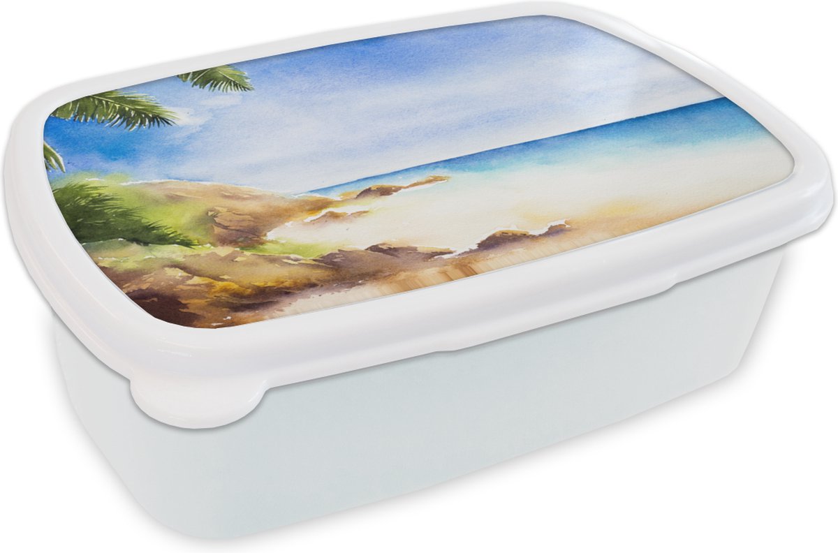 Broodtrommel Wit - Lunchbox - Brooddoos - Zee - Strand - Berg - 18x12x6 cm - Volwassenen
