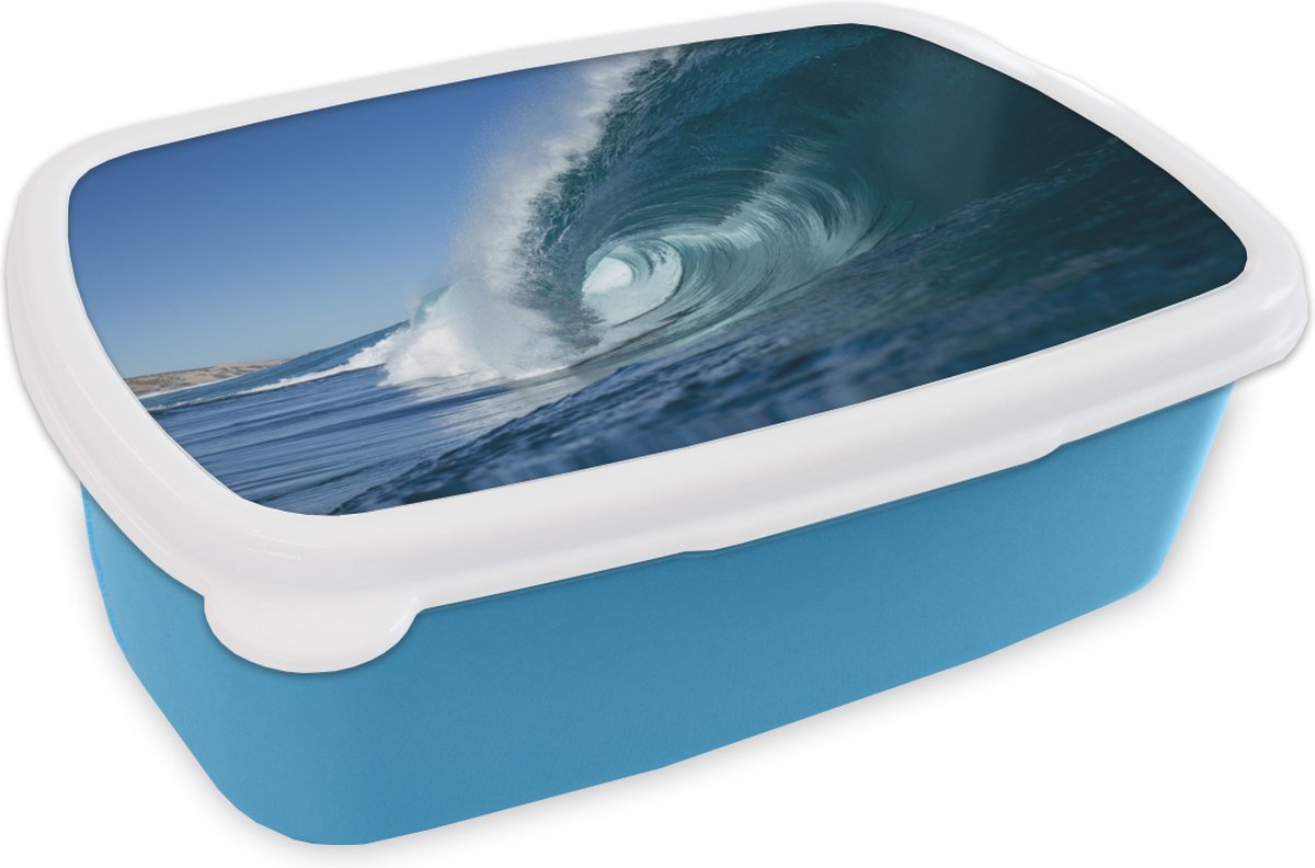 Broodtrommel Blauw - Lunchbox - Brooddoos - Zee - Water - Golf - 18x12x6 cm - Kinderen - Jongen
